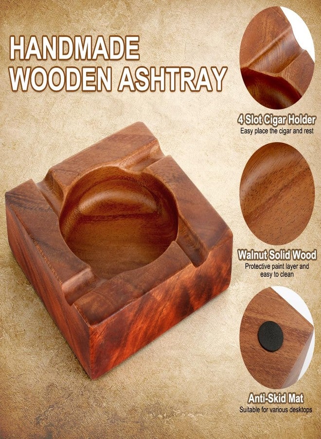 GESPERT Wooden Cigar Ashtray, 5.4" Square Ash Tray with 4 Slots Holder, Outdoor & Indoor Use, Modern Table Cigar Accessories for Men, Home Decor - Image 5